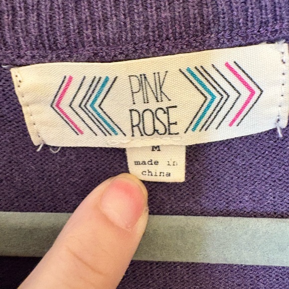 Pink Rose Purple Ruched Knit Sweater Dress Scoop Neck 3/4 Sleeve M Boho Preppy - Picture 3 of 6